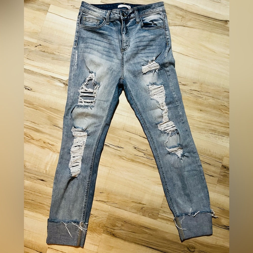 Cello Heavy Distressed denim spandex stretch skinny  jeans Size 11